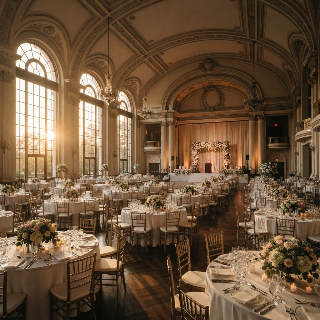 A grand event venue prepared before guests arrive